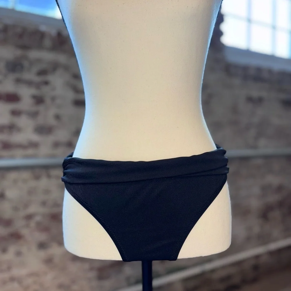 J.Crew Bikini Bottoms Swim Separates Size Small Black Fold Over Waistband